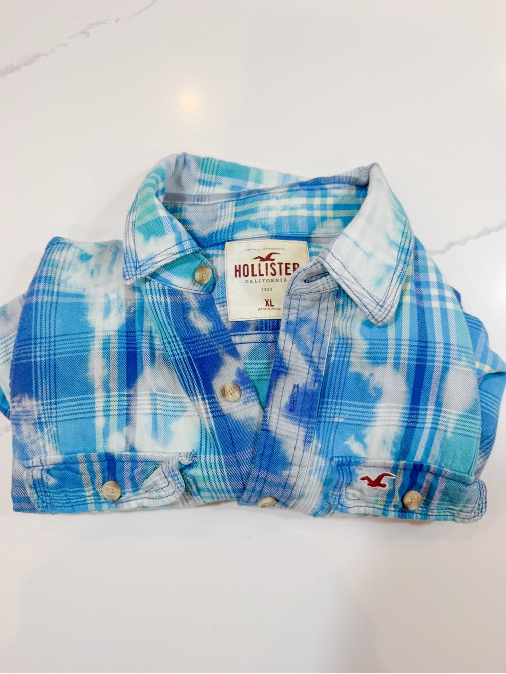 Hollister Tie-Dye Plaid Shirt - Turquoise & Blue